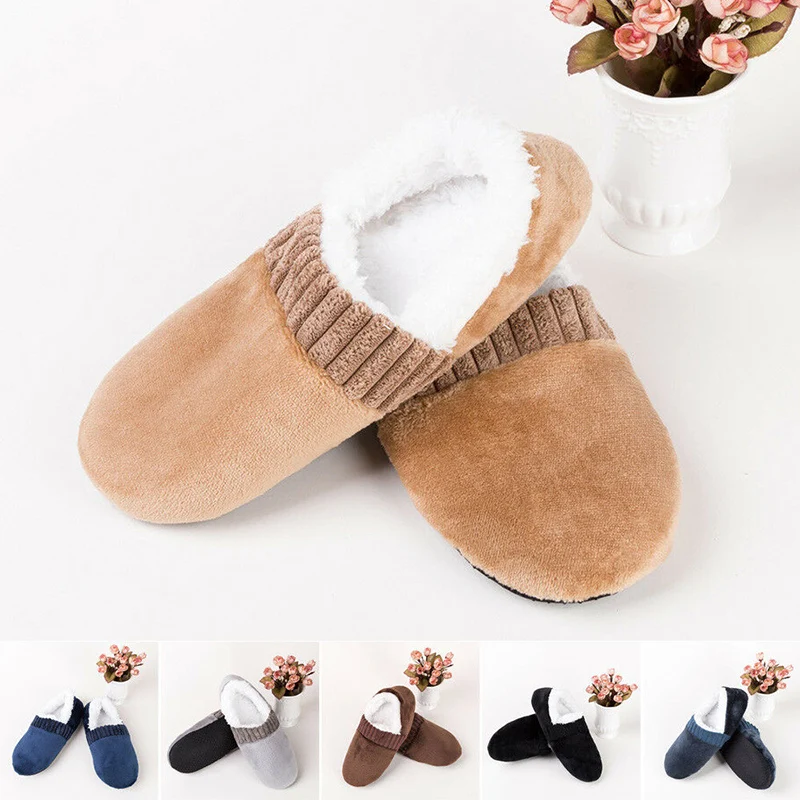 

New 2019 Men Soft Breathable Slippers Anti-Slip Indoor Winter Warm Thick Plush Slippers Solid Color Shoes Male One Size (40-45)