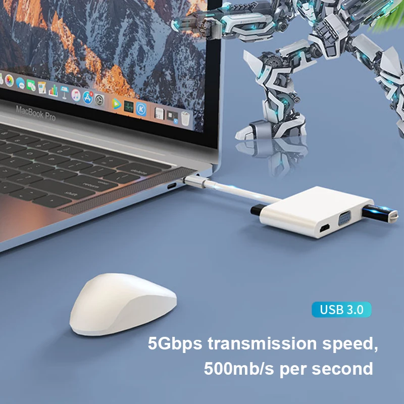 USB C адаптер 5 в 1 Thunderbolt 3 Type концентратор для HDMI VGA мм с источник питания MacBook