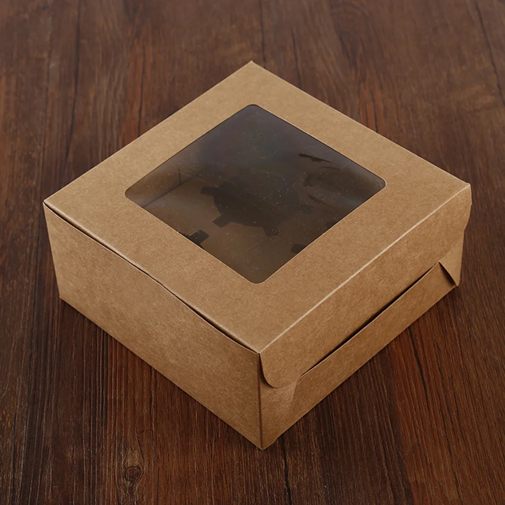 10 шт 4 полости крафт-бумажная коробка упаковочные коробки с окном коробки для кексов со вставками контейнеры для десерта коробка для упаковки Торта