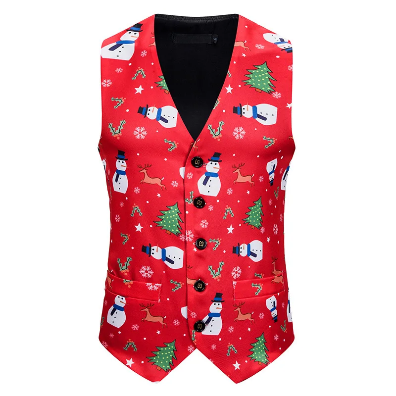 Christmas Vests Men 3D Christmas Tree Snowman Printed Sleeveless Jacket Mens Xmas Feliz Navidad