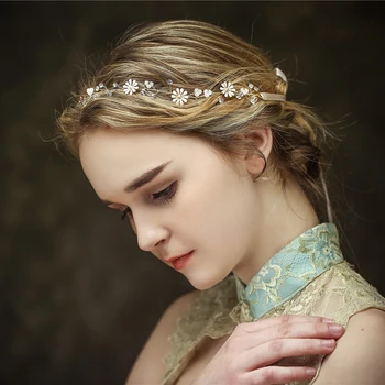 

Elegent Wedding Rhinestone Flower Hairband Bridal Party Hair Headband with Ribbon