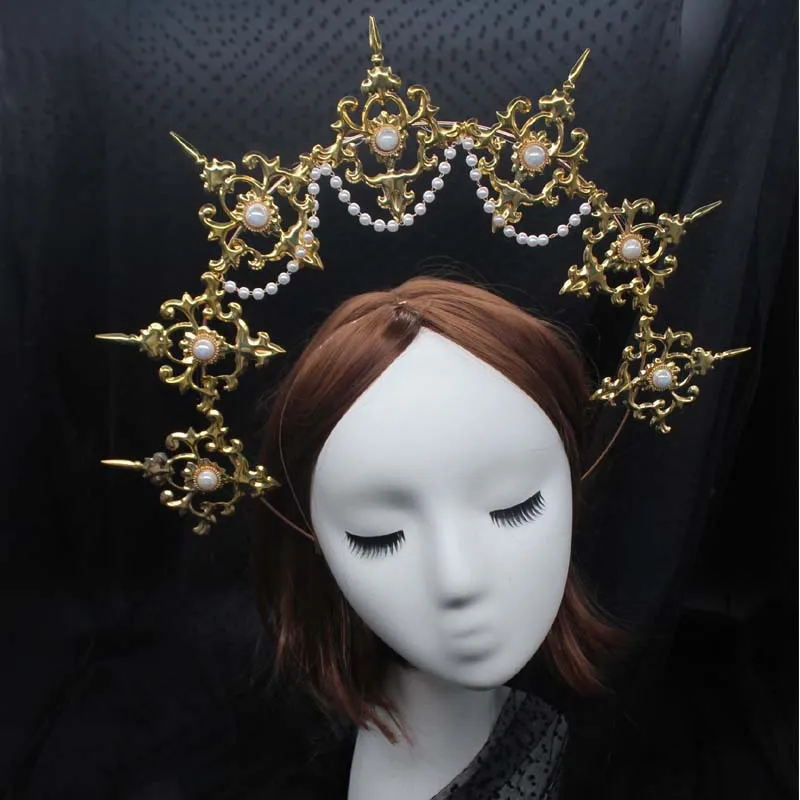 Lolita Vintage KC Headband Gold Halo Goddess Headpiece Material Angel Virgin Mary Baroque Tiara Headwear Accessories anime hair accessories