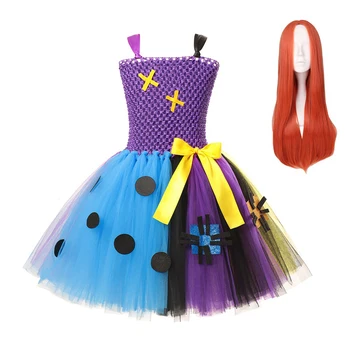 

Sally Fancy Tutu Halloween Nightmare Before Christmas Dress Up Outfit Girls Mesh Layered Carnival Party Clothes for 2-12 Years