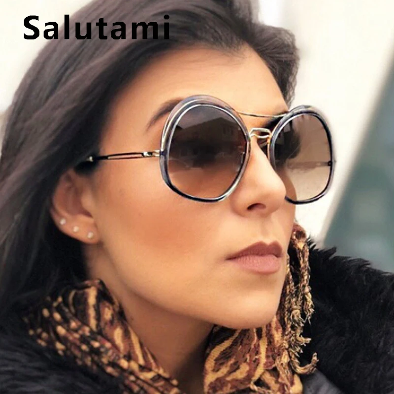 Большие круглые женские солнцезащитные очки Cateye с большой оправой, новинка, роскошные брендовые прозрачные солнцезащитные очки с прозрачной оправой, женские солнцезащитные очки синего и розового цветов