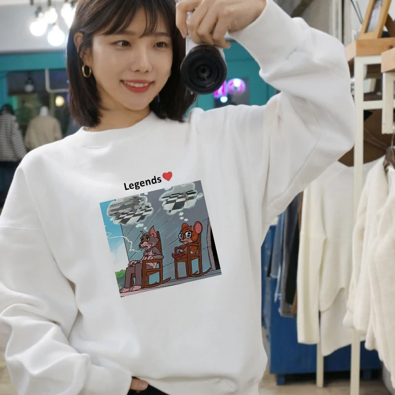 

chic Harajuku Funny Tom Cat and Jerry Mouse Print Sweatshirt Women Winter New Fashion Loose Turtleneck O-neck Casual Sweatshirt