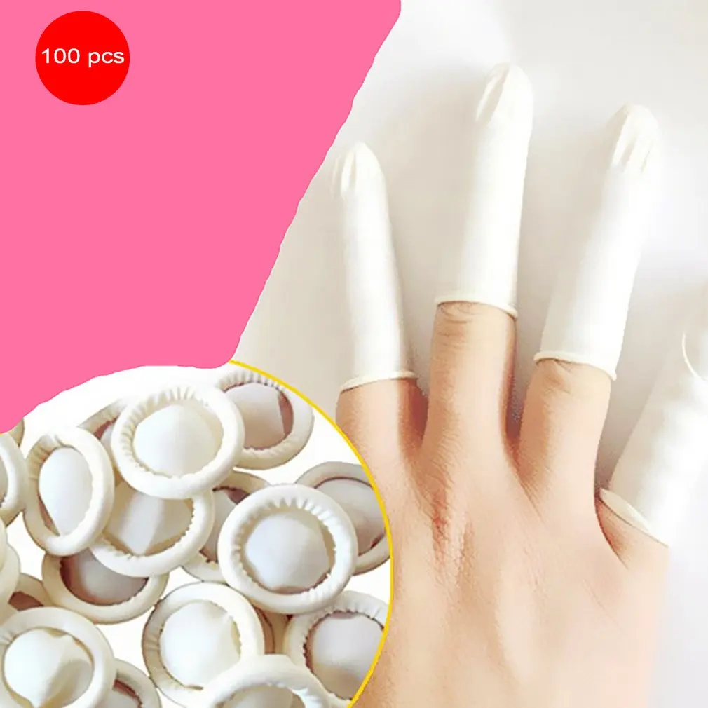 цена 100Pcs Disposable Fingertips Protector Gloves Natural Rubber Non-slip Anti-static Latex Finger Cots Fingertips Durable Tool