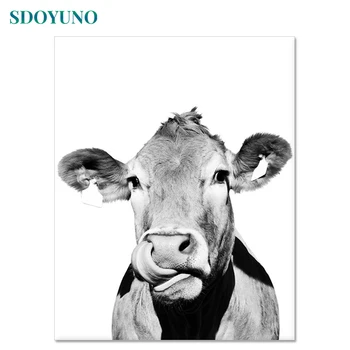 

SDOYUNO 60x75cm Painting By Numbers Black and white bull head DIY Frameless Paint by numbers Animals Digital Painting Home Decor