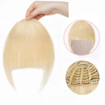 

Halo Lady Beauty Blonde Human Hair Bangs Clip In Hair Extension Brazilian Non-Remy Fringe Hair Blunt Cut Blond Neat Bangs