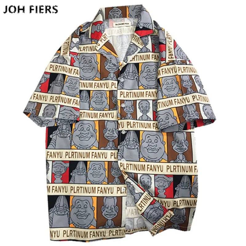 

2019 Summer Short Sleeve Shirts Men Turn-down Collar Full Printing Beach Hawaiian Funny Vintage Harajuku Japanese Brand Shirts22