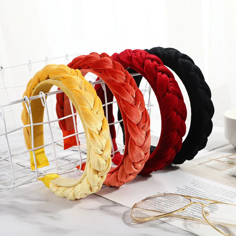 

Headbands for Women Gold Diamand Suede Fabric Braid Headband Korean Creative Linen Flower Color Braid Headband Buckle jojo siwa