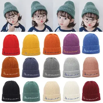

Knitted Kids Beanies Cap Boy Girl Hat Autumn Winter Embroidery Muts Hat Bonnet 19QF