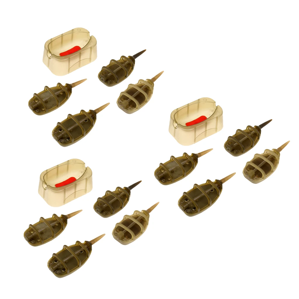 12Pcs Carp Fishing Feeder In-line Method Lures Basket Bait Trap Lead Sinker and 3 Piece Method Mould Fishing Accessories