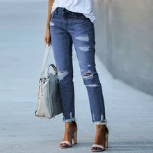 

High Waist Fashion Streetwear Ripped Boyfriend Jeans Female Trouser Women Mid Waist Distressed Stretch Skinny Denim Pants 2021
