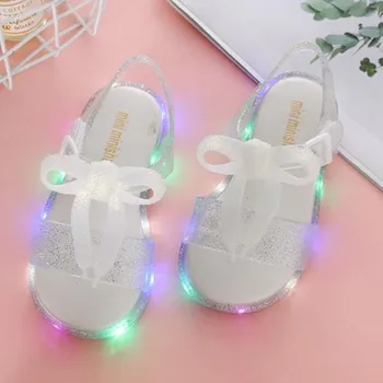 

3 Colors Girls Sandals Kids Shoes Princess new jelly LED flash glitter incense jelly children shoes fish head girl sandals 24-29