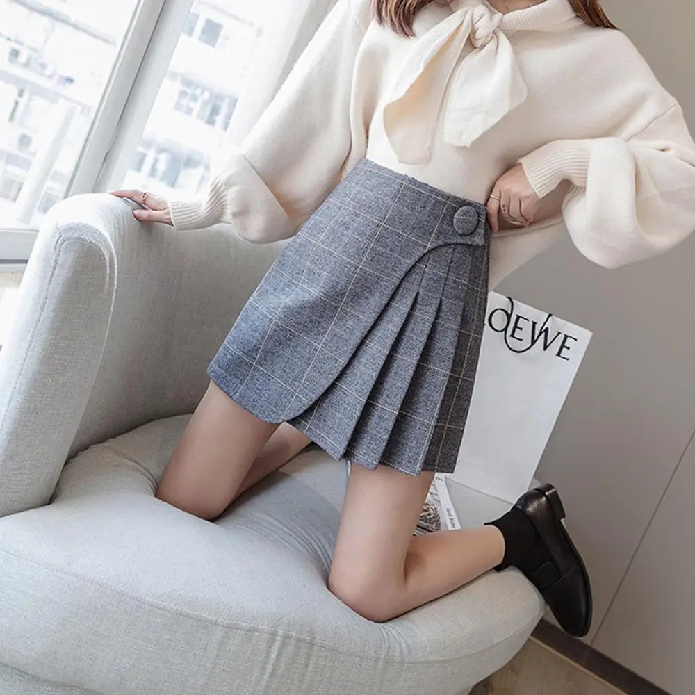 Хлопковая Элегантная стильная модная Женская осенне-зимняя шерстяная клетчатая юбка с высокой талией, плиссированная облегающая юбка для девушек, студентов
