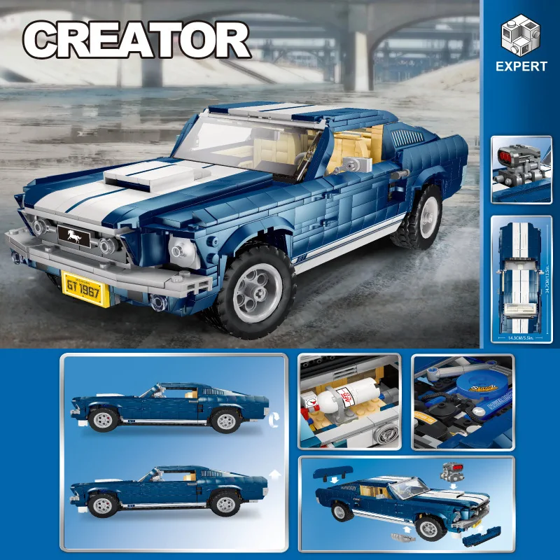 Совместим с 10265 Классический гоночный автомобиль 1967 GT500 11293 91024 строительные блоки