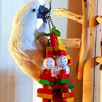 

Parrot Chew Toy String Colorful Wooden Block String for Macaws Cockatoos African Grey and Other Parrots