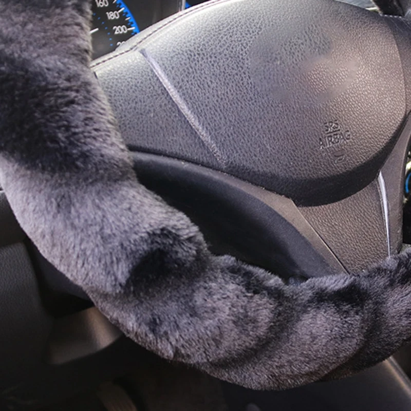 Зимний чехол на руль классический черный удобный автомобильный протектор на руль 38 см Универсальный Противоскользящий чехол