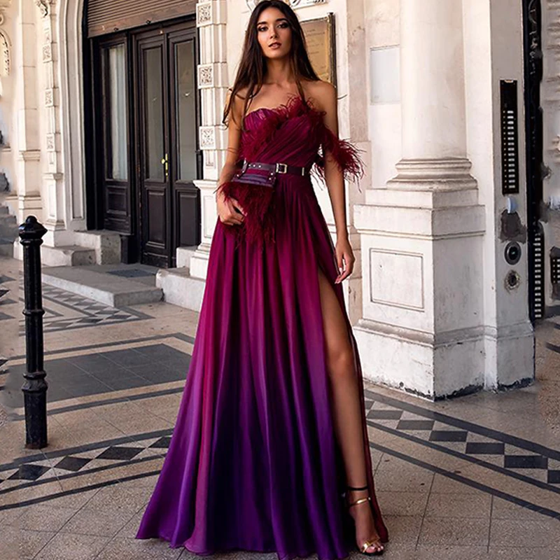 

Eightree 2020 Evening Dresses Sexy Strapless High Split Prom Dress Floor Length Formal Party Gowns vestidos de fiesta de noche