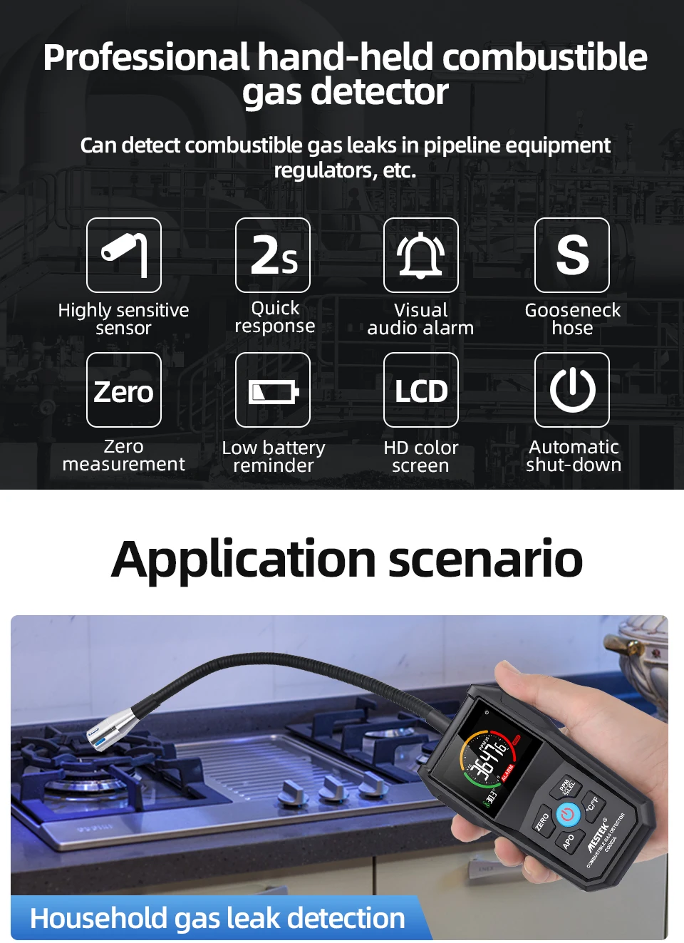 Methane & Alcohol Gas Leak Detector with LCD Display & Alarm | Methane Leak Detector