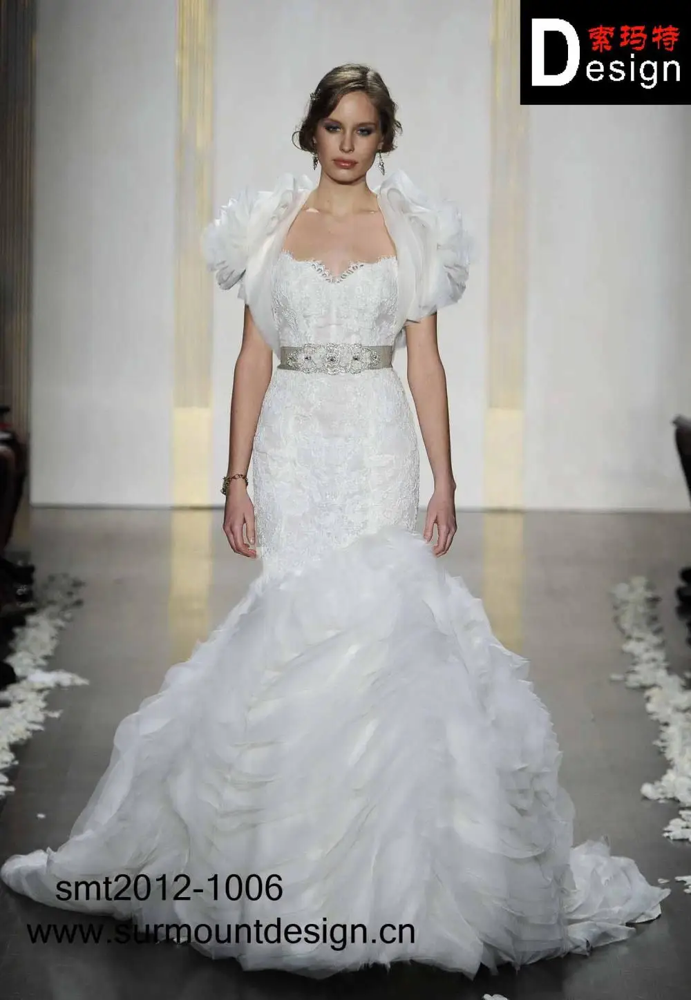 

free shipping 2017 New arrival hot sale bridal short sleeve with jacket type short trailing senior mermaid wedding bridal dress