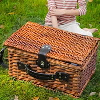 Handmade Wicker Picnic Basket For 2/4 Person With Waterproof Picnic Blanket Food Fruit Baskets For Camping By The Lake Beach 2