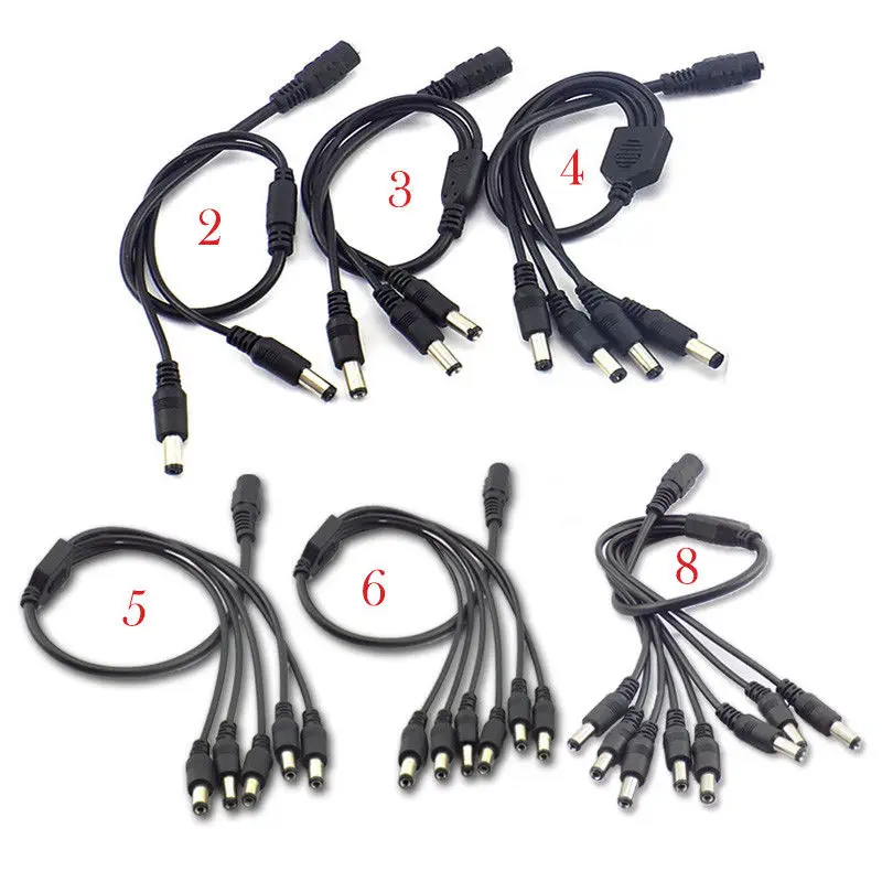 12v CC 1 hembra a 2 3 4 5 6 8 vías macho enchufe divisor Cable CCTV Led tira