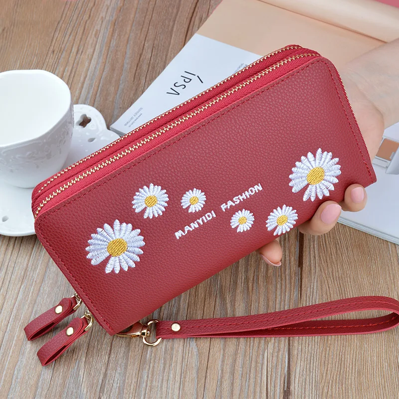 

New style double zipper wallet ladies long clutch bag Korean version small daisy double wallet female large capacity mobile