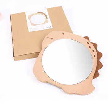 

Cute Wooden Dinosaur Desktop Support-Style Makeup Mirror with Stainless Steel Holder Tabletop Cosmetic for Dormitory Bedroom
