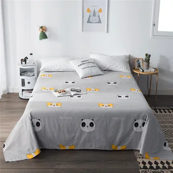 

silver gray printed 100% cotton bed sheet dog and bear queen&king size home decor flat sheet cover adult 180x230cm 230x250cm