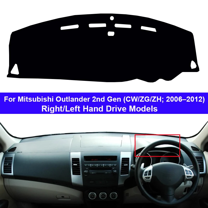 Крышка приборной панели автомобиля, коврик, ковер для Mitsubishi Outlander 2nd Gen CW/ZG/ZH 2006-2012, 2 слоя, солнцезащитный козырек, авто накидка