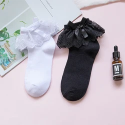 Bowknot Lace Ruffle Lolita Socks Cute Black White Cotton Princess Sock Women Breathable Short Socks Anime Cosplay Ankle Soxs