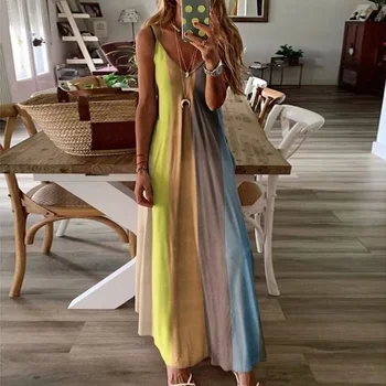 

New Robe Femme Stretch Summer Dress Women Casual Beach Spaghetti Loose Dresses Boho Sexy Gradient Print Long Dress Plus Size 5XL