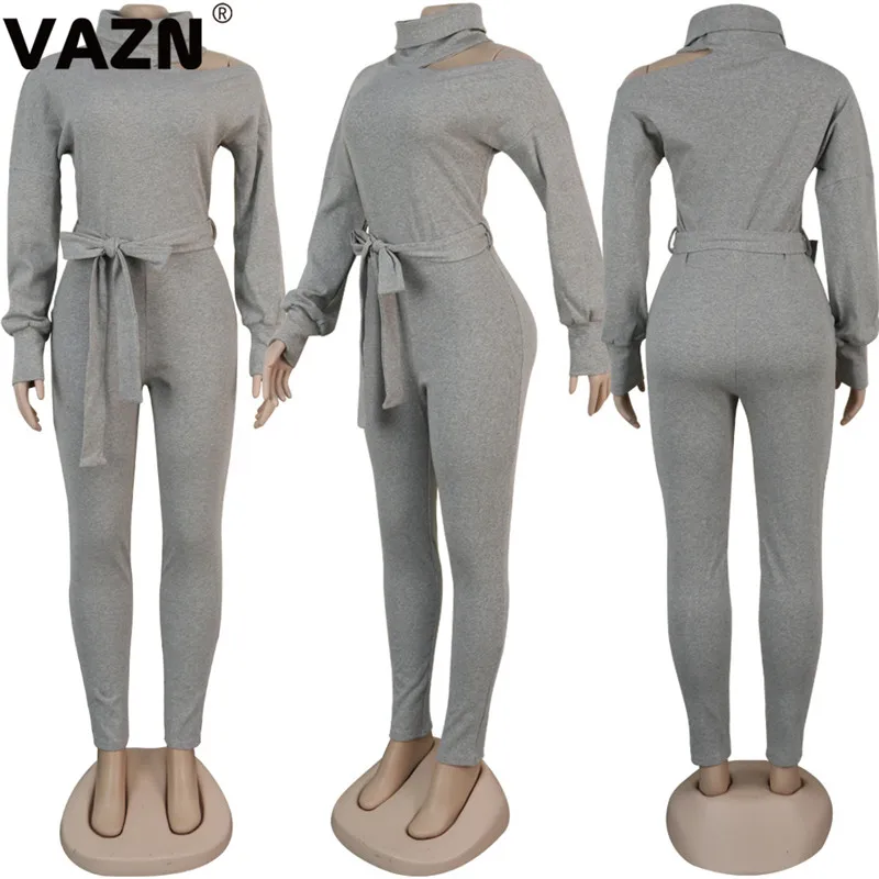 VAZN, желтый, серый, в стиле панк, модный, однотонный, водолазка, бандаж, женский комбинезон с длинным рукавом, длинные штаны, комбинезоны, сексуальные Клубные Комбинезоны