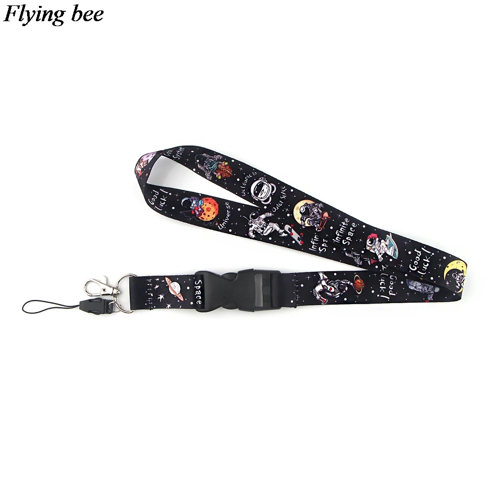 Flyingbee-Llavero de astronauta del universo espacial, correa de cuello Punk de dibujos animados para llaves, tarjetas de identificación, cordones para teléfono móvil X1010