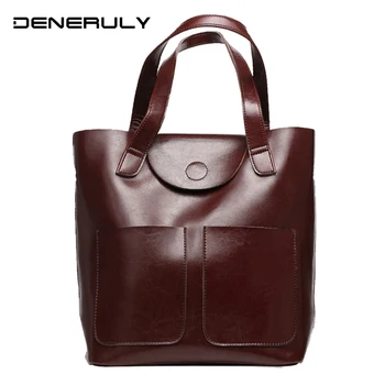 

Pure Leather Tote Bags Women Cowhide Oil Wax Crossbody Women Leather Genuine 2019 Luxury Designer Torebka Damska Shoulder Bags