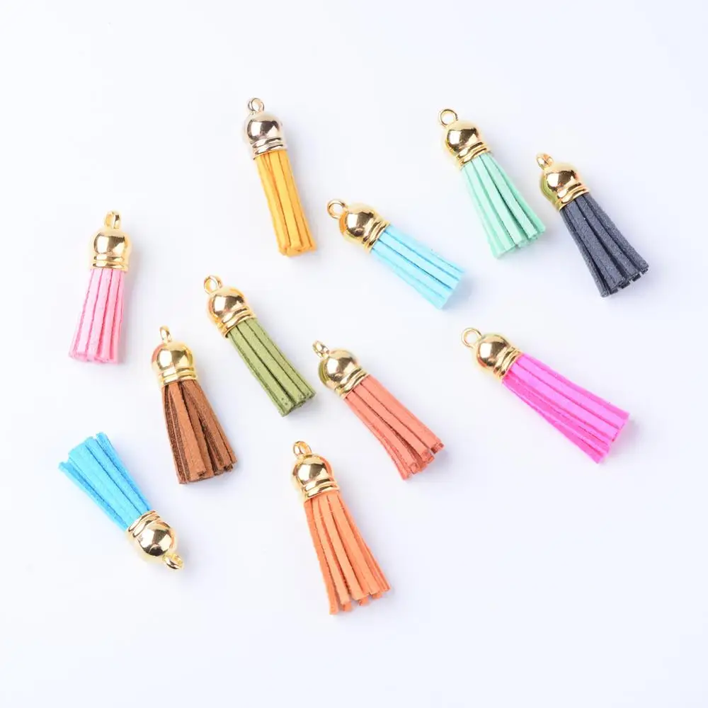 

100pcs Faux Suede Mixed Color Tassel Pendant Decorations for DIY Jewelry Making Findings , with CCB Plastic Cord Ends