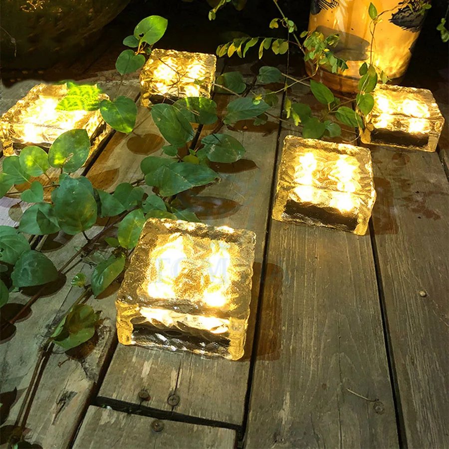 

1/2PCS Solar Ice Cube Light 4 LED Solar Glass Brick Light Outdoor Garden Waterproof Buried Lamp For Courtyard Pathway Christmas