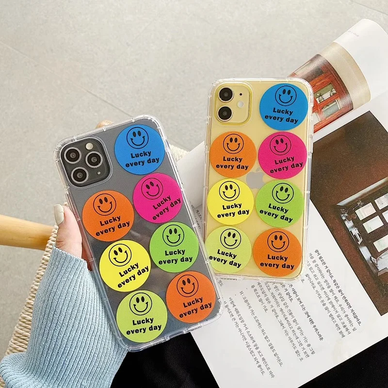 Transparent Soft TPU Smile Faces Stickers Line Up Colorful Lucky Every Day Phone Case For iphone78 Plus XR XS MAX 11ProMax | Мобильные