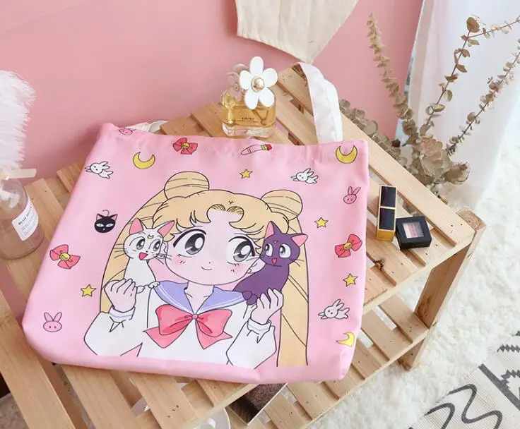 Cosplay Sailor Moon Card Captor Sakura Kawaii Cartoon Shoulder Bags Canvas Travel Shopping Casual Handbags Students School Bag