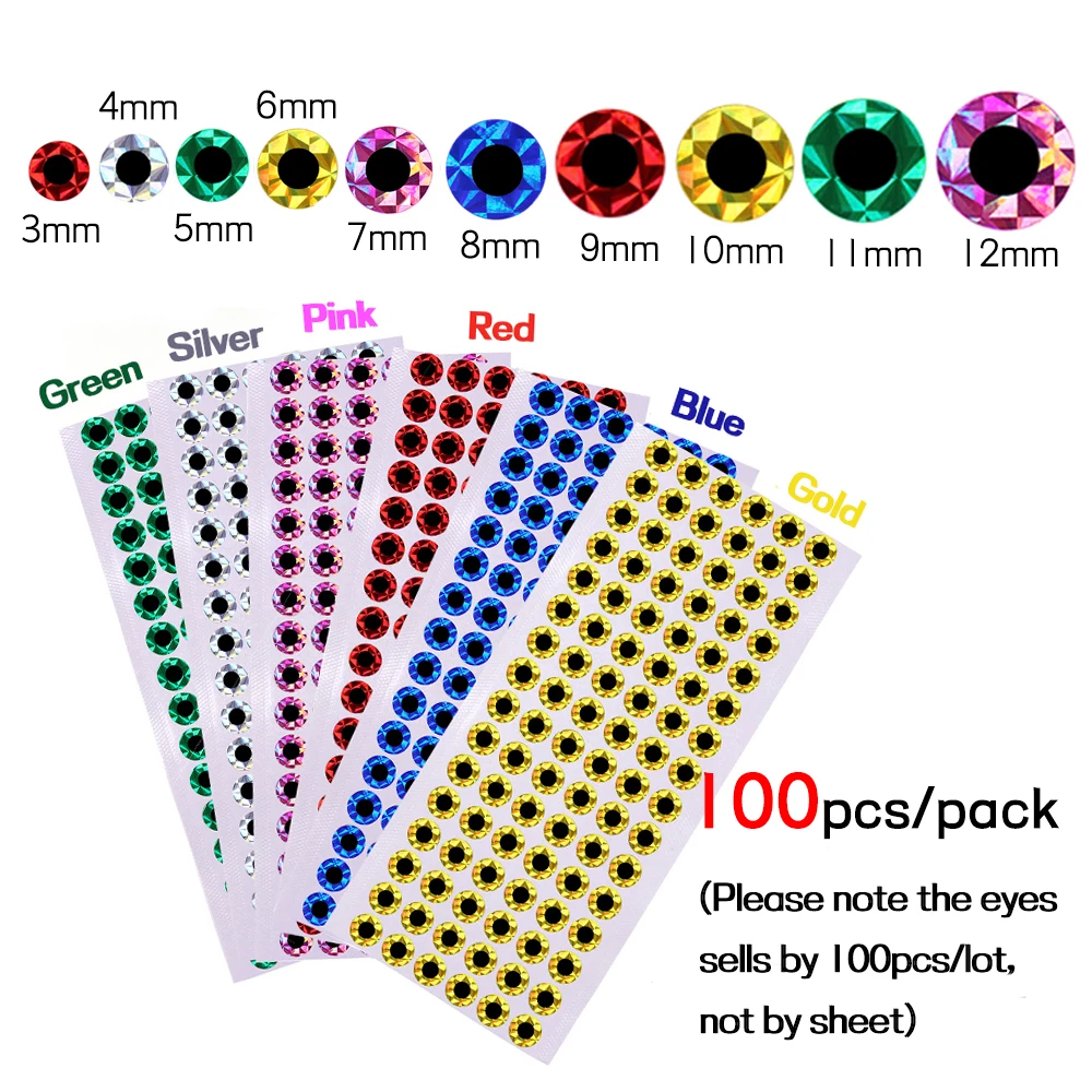 100pcs Flat Fishing Lure Eyes 2D Artificial Fish Eyes Sticker 3