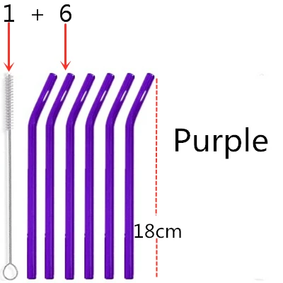 6 шт многоразовая стеклянная соломинка-идеальная многоразовая соломинка для смузи, чая, сока, воды, эфирного масла-с 1 щеткой для очистки - Цвет: 6 purple 1brush