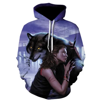 

2019 New 3D Print Beauty and Beast Print Hooded Sweatshirt Long Sleeve Men / Women Hooded Sweatshirt Casual Long Sleeve