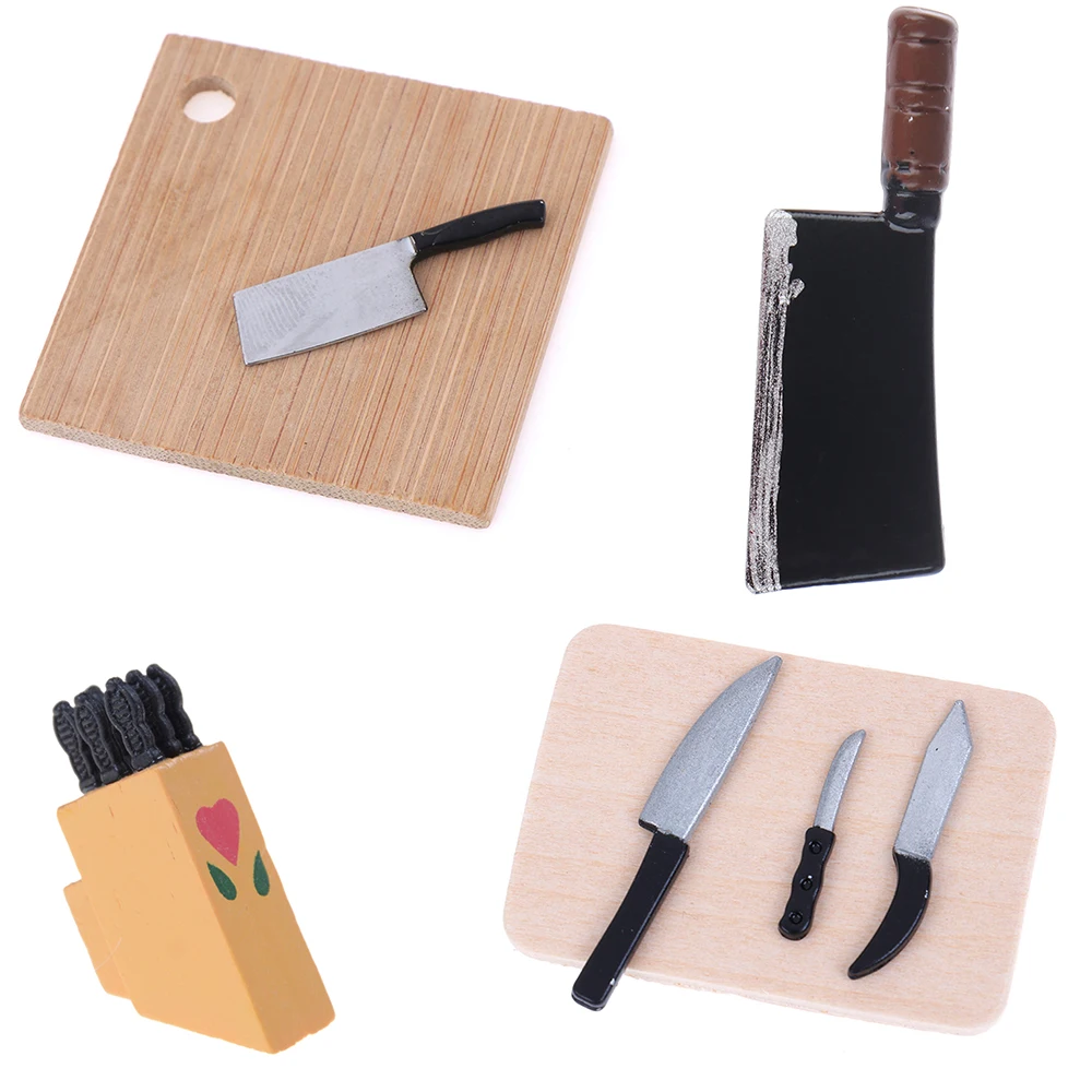 1:12 Knife Tool Kit On the Wood Kitchen Breakfast Scene Bread Flour Cake Chopping Block Dollhouse Furniture Toys | Игрушки и хобби