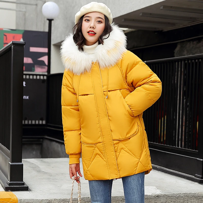 Tanie 2019 nowy kobiety moda zima kurtka z futrzanym kołnierzem ciepły z kapturem kobiet damski płaszcz zimowy długa parka znosić Camperas