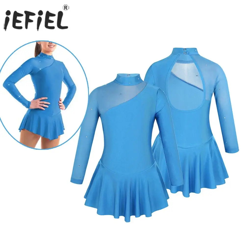

Kids Girls Tulle Ballerina Splice Cutouts Back Figure Ice Skating Costumes Ballroom Dance Competition Dresses Gym Leotard Dress