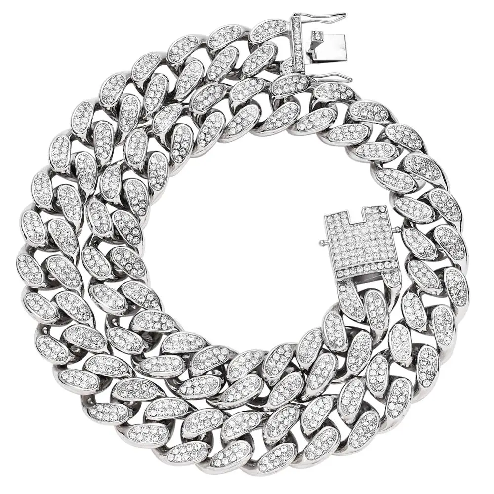 silver color 20 мм ожерелье с кристаллами, мужское ожерелье в стиле хип-хоп, вечерние ювелирные изделия, подарок N340 - Окраска металла: silver color
