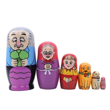 

6 Pcs/Set Grandfather Pulling Radish Russian Dolls Painted Home Decor Gifts Baby Toy Kids Nesting Dolls Wooden Matryoshka Toys
