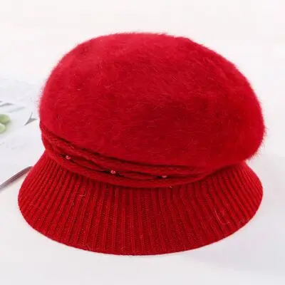 Теплая вязаная шапка из кроличьего меха, ветрозащитная шапка, женская осенняя и зимняя теплая шапка из кроличьего меха, повседневные универсальные вязаные шапки-бини - Цвет: red