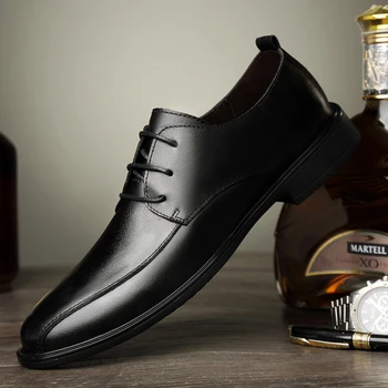 

Fashion round Toe Business dress shoes men Wedding genuine Leather Oxford Shoes lace up Men Formal For Men business Shoes